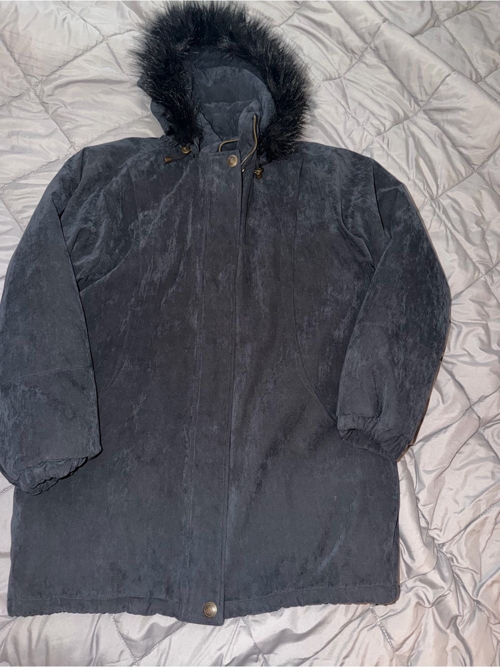 Women's Black Hooded Ski Coat with Faux-Fur Trim